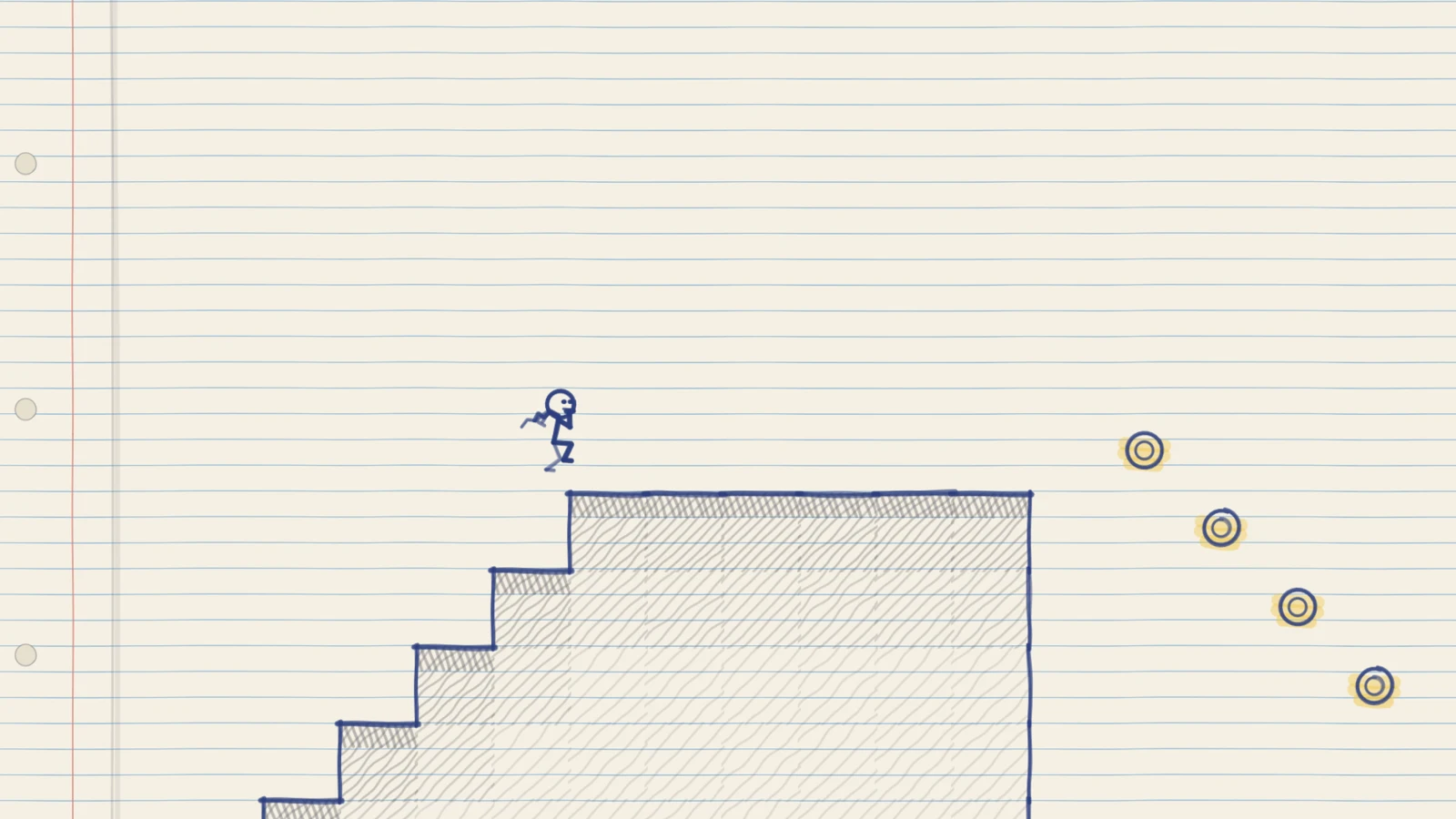 The runner reaches a cliff with coins descending down its far side.