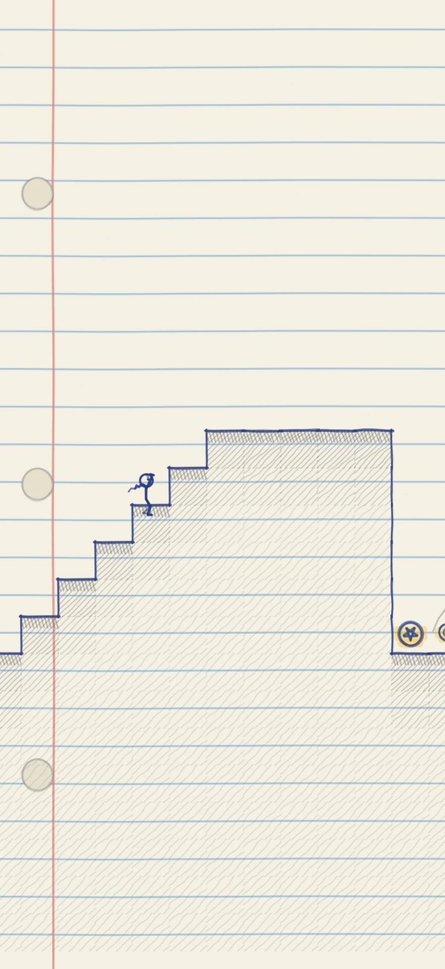 Portrait gameplay scene showing the runner catching a stair-step ledge.
